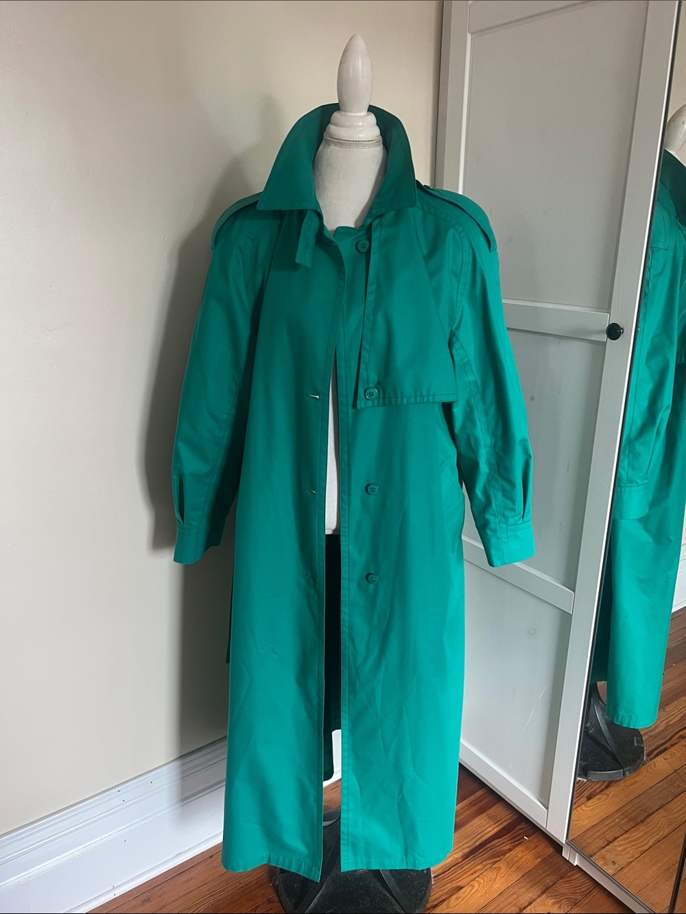 Classic Vintage London Fog Teal/Jade Green Trench Coat Wamsutta Size 14 Reg